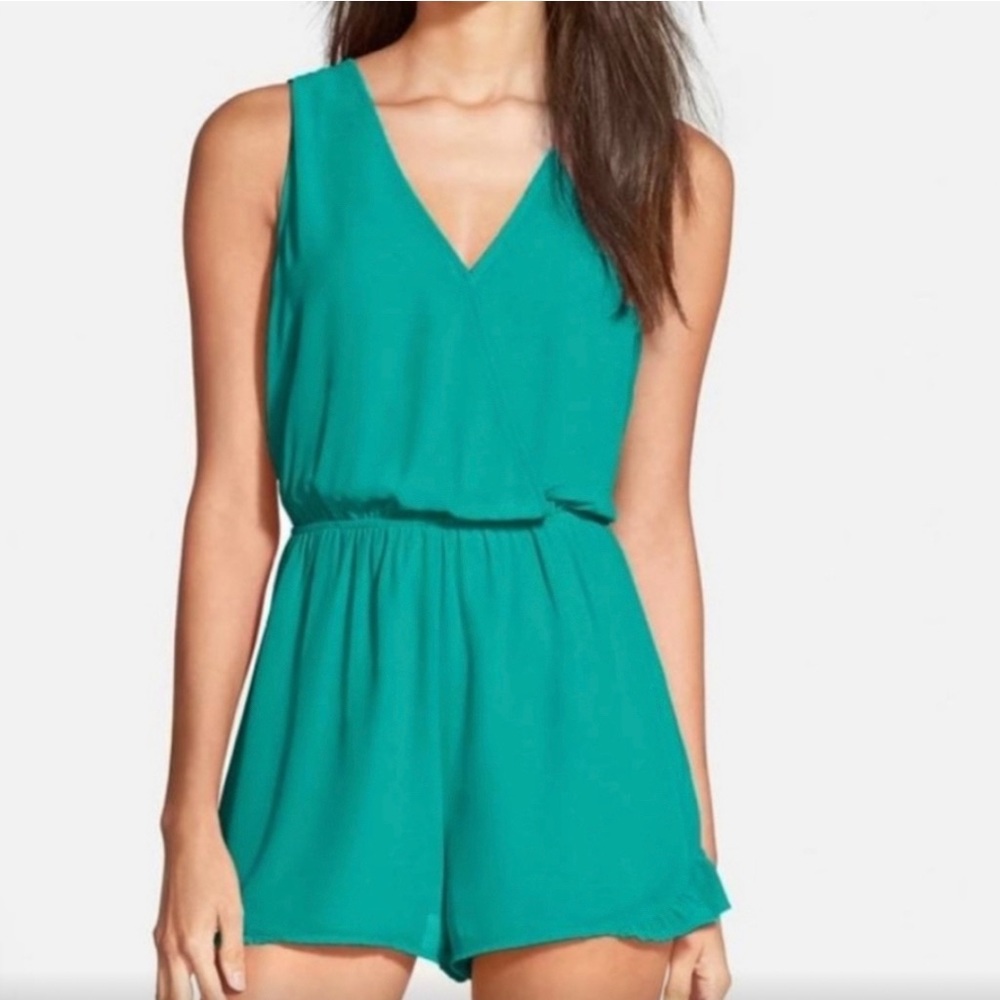 ASTR the‎ label Turquoise Surplice Ruffle Romper Size XS